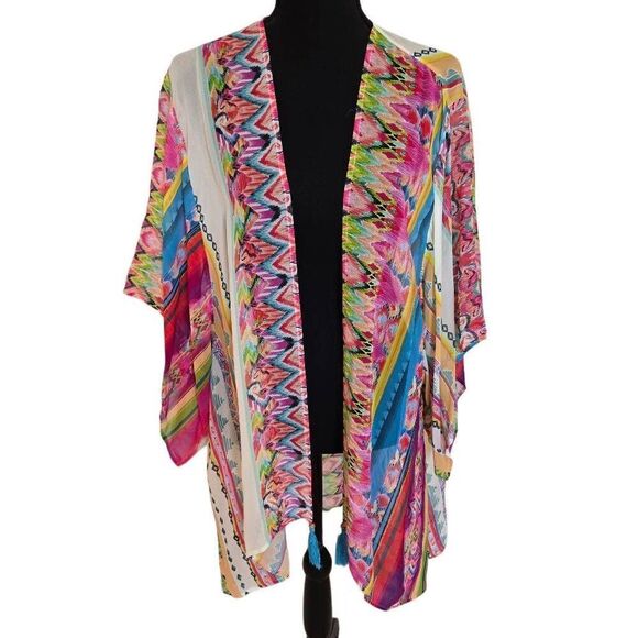 NWT Johnny Was Womens Silk Laurine Kimono Cardigan Multicolor Large - Picture 1 of 11
